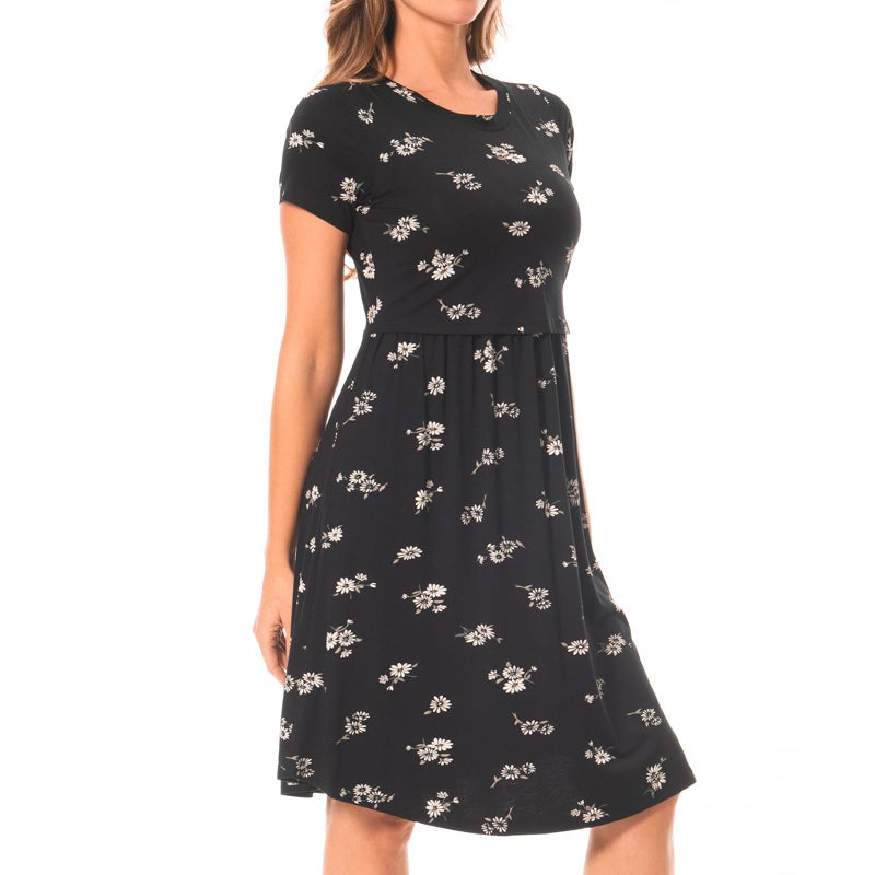 Bearsland Women's Short Sleeves Maternity Dress Nursing Breastfeeding Dresses with Pockets,blackwhitef,L - Image 2